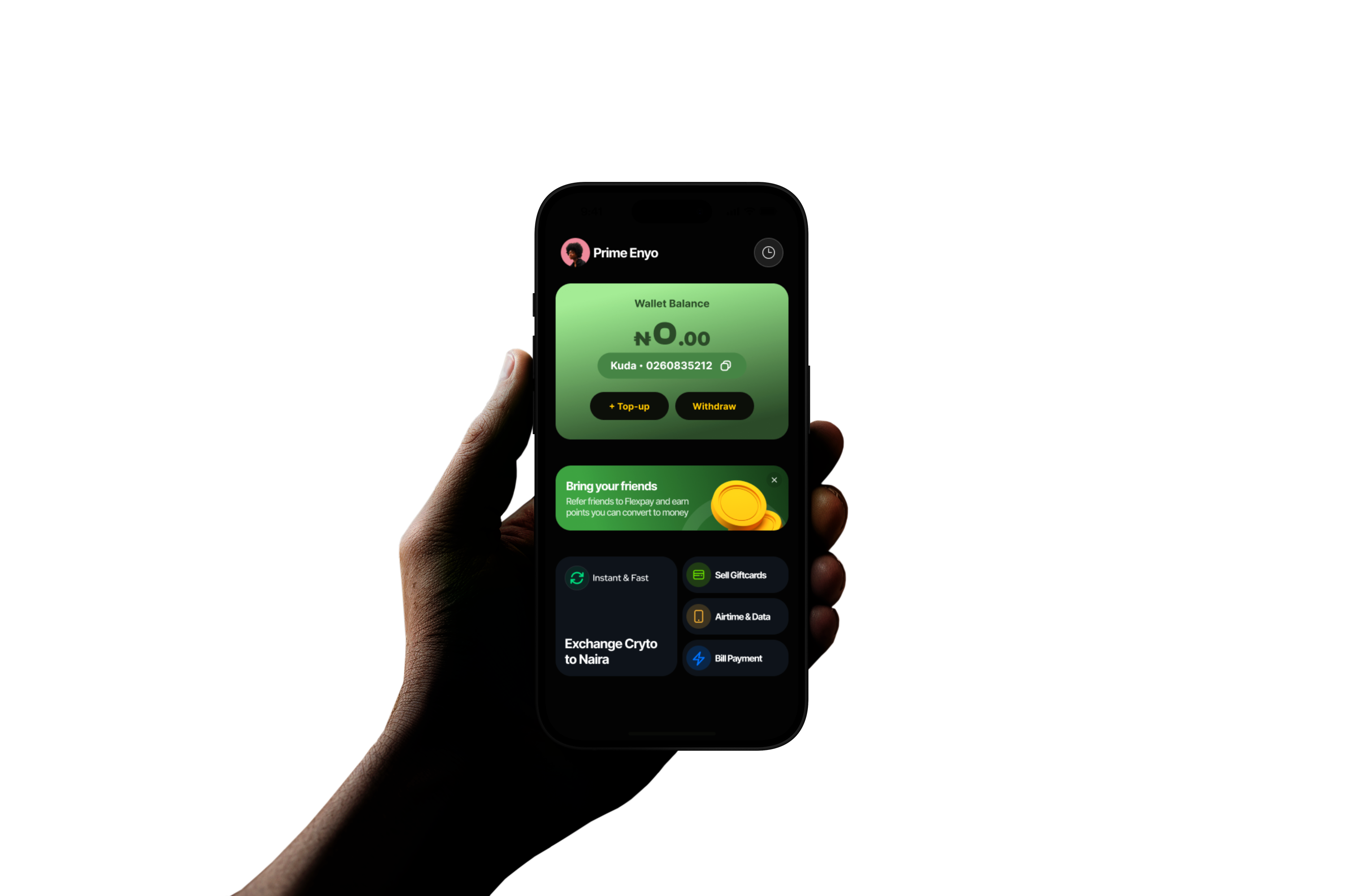 hand holding phone with Cryzed app